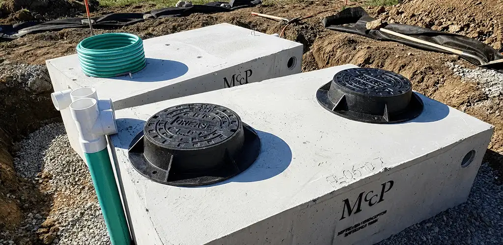 Grease trap installation unit set in place for drainage protection in Cedar Rapids, IA