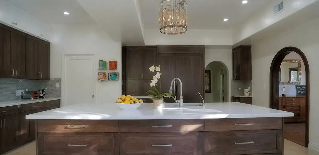 Cabinet refacing project with updated kitchen cabinets and island in Cedar Rapids, IA