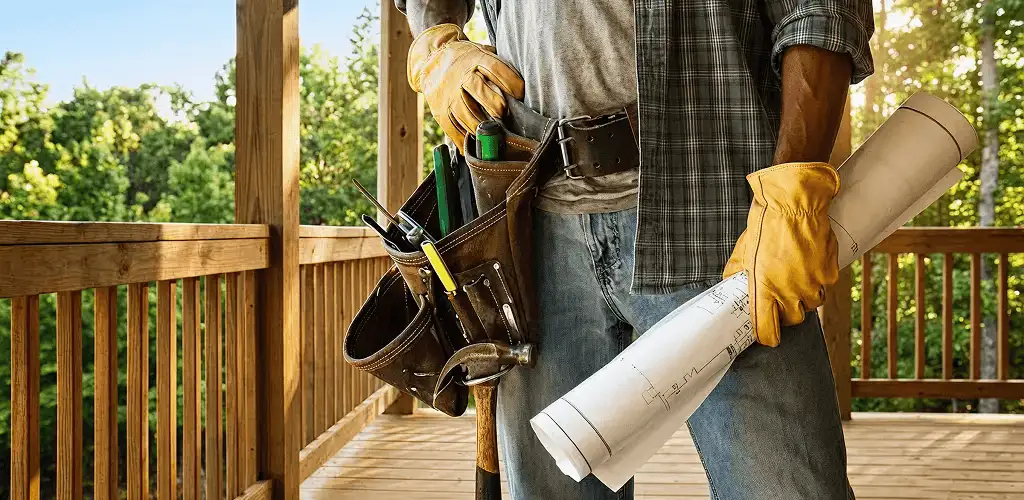 Professional handyman with tool belt ready for home repairs in Cedar Rapids, IA