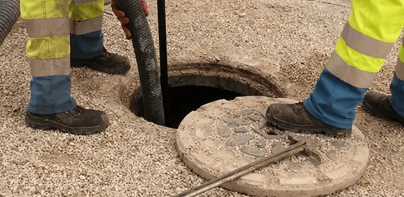 Drain cleaning crew clearing a sewer access point with professional equipment in Cedar Rapids, IA